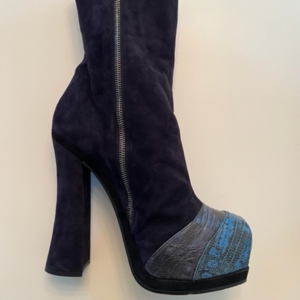 Miu Miu high heel suede and leather blue boots, Fall 2012 size 41
